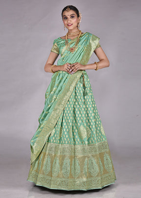 3 Pc Green Silk Semi Stitched Lehenga Set