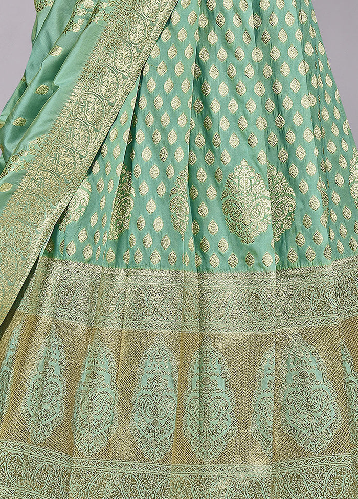 3 Pc Green Silk Semi Stitched Lehenga Set