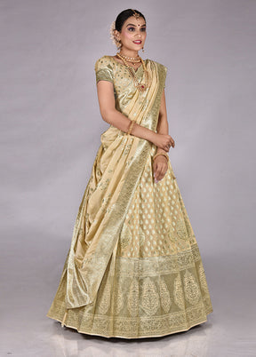 3 Pc Cream Silk Semi Stitched Lehenga Set