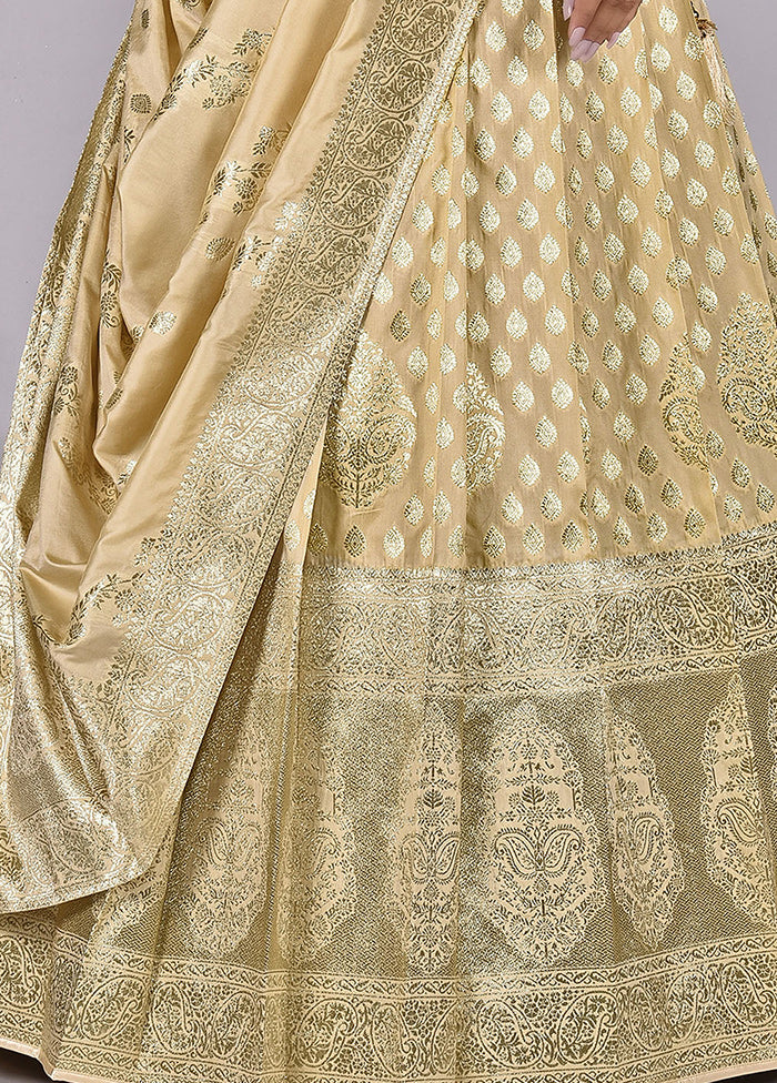 3 Pc Cream Silk Semi Stitched Lehenga Set