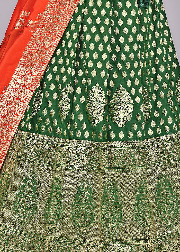 3 Pc Green Silk Semi Stitched Lehenga Set