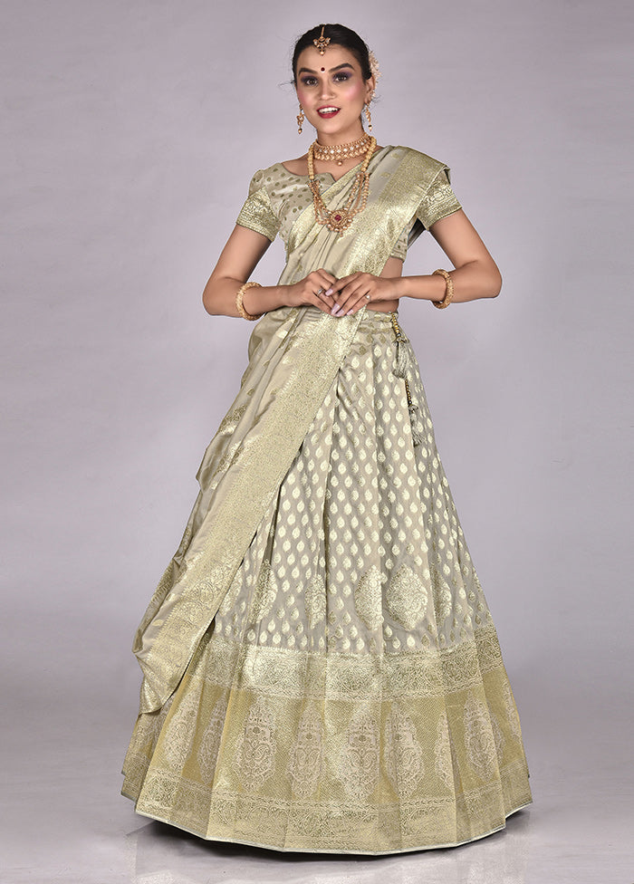 3 Pc Grey Silk Semi Stitched Lehenga Set