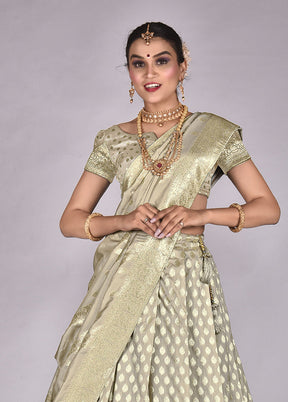 3 Pc Grey Silk Semi Stitched Lehenga Set