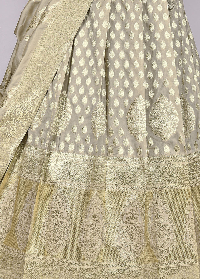 3 Pc Grey Silk Semi Stitched Lehenga Set