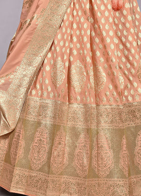 3 Pc Light Peach Silk Semi Stitched Lehenga Set