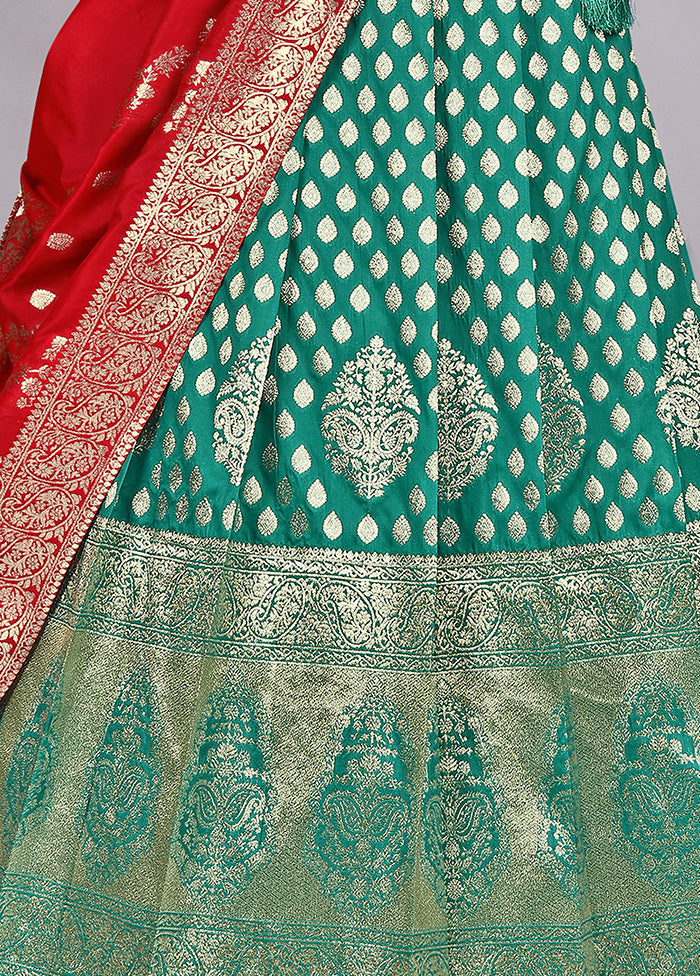 3 Pc Green Silk Semi Stitched Lehenga Set