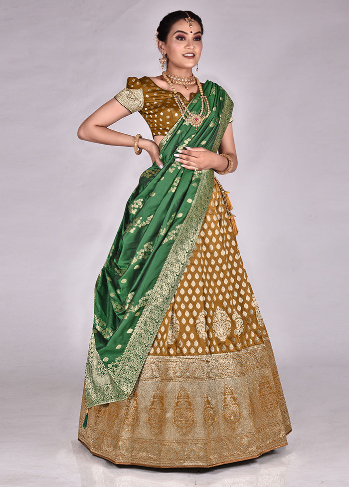 3 Pc Mustard Silk Semi Stitched Lehenga Set