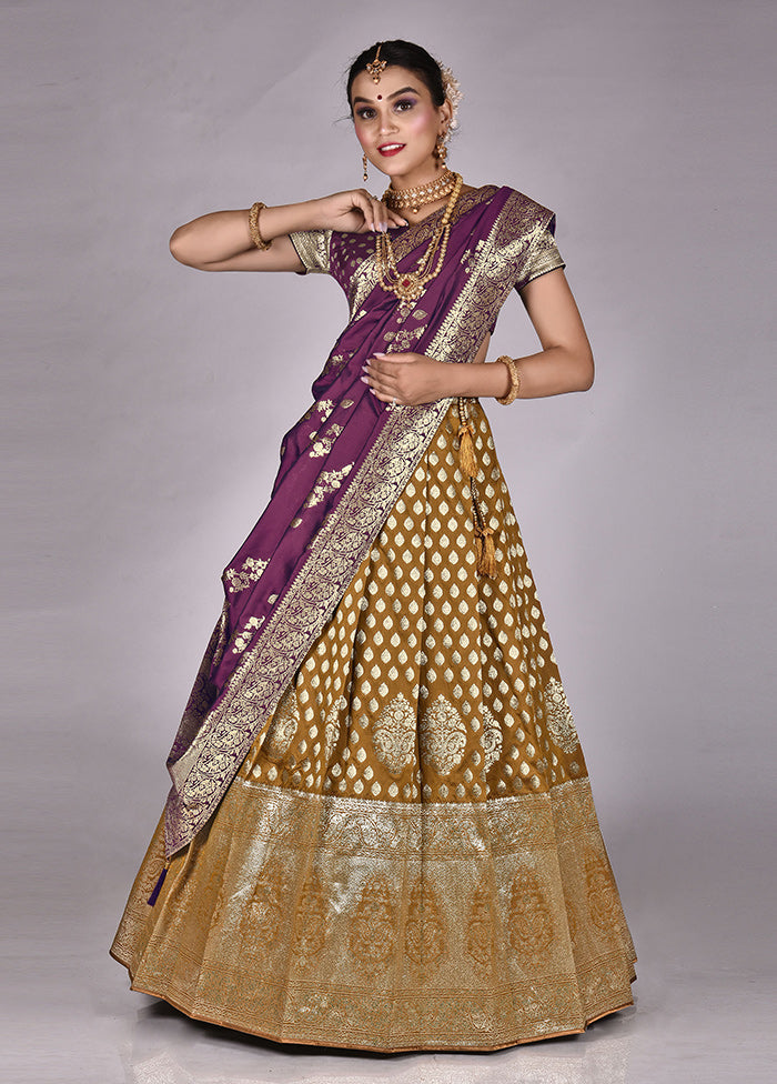 3 Pc Mustard Silk Semi Stitched Lehenga Set