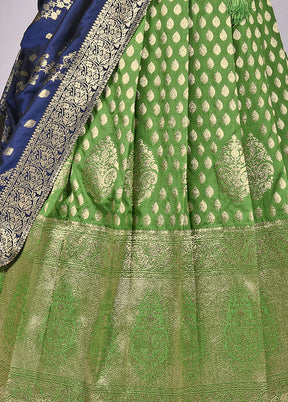 3 Pc Green Silk Semi Stitched Lehenga Set