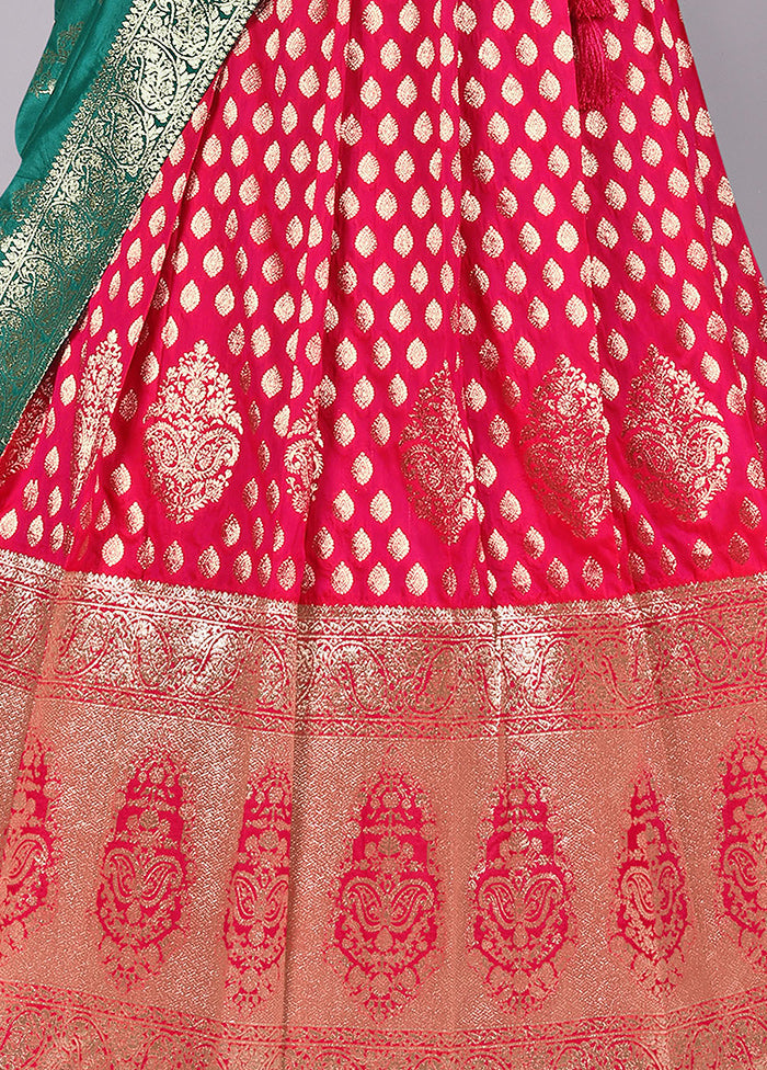 3 Pc Rani Silk Semi Stitched Lehenga Set