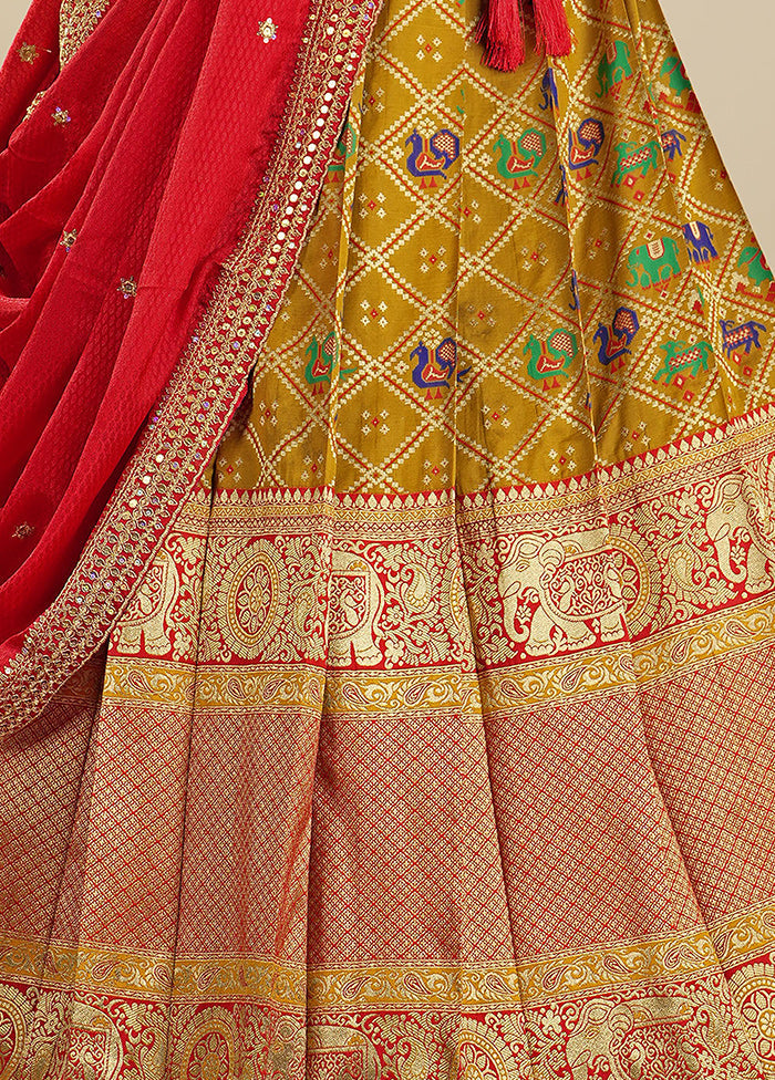 3 Pc Mustard Silk Semi Stitched Lehenga Set