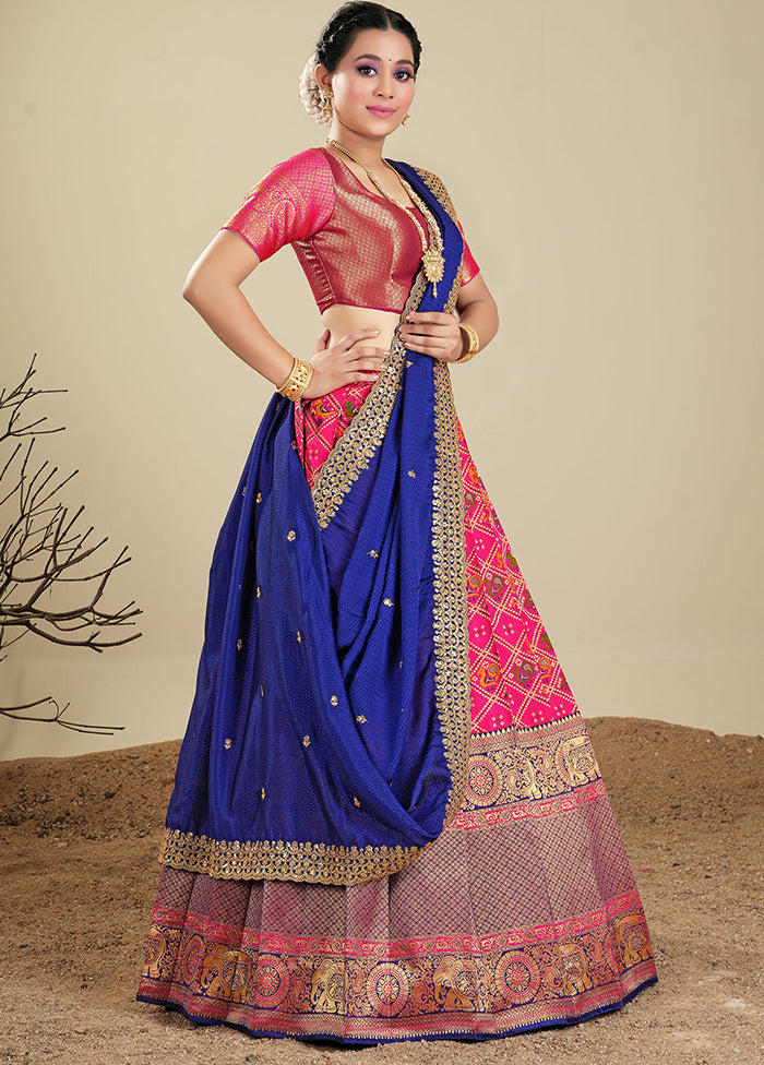 3 Pc Rani Silk Semi Stitched Lehenga Set