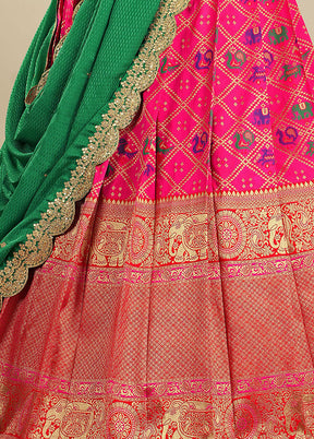 3 Pc Rani Silk Semi Stitched Lehenga Set