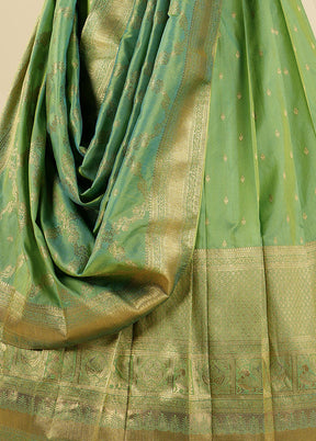 3 Pc Green Silk Semi Stitched Lehenga Set