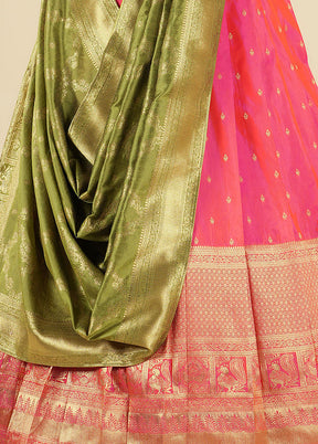 3 Pc Pink Silk Semi Stitched Lehenga Set