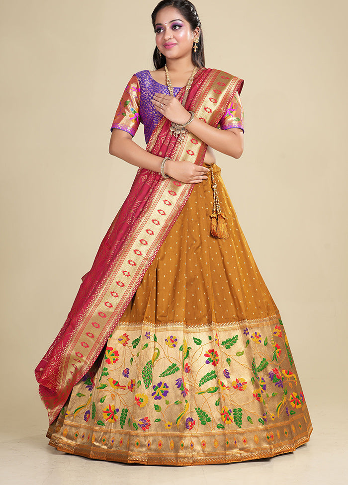 3 Pc Mustard Silk Semi Stitched Lehenga Set