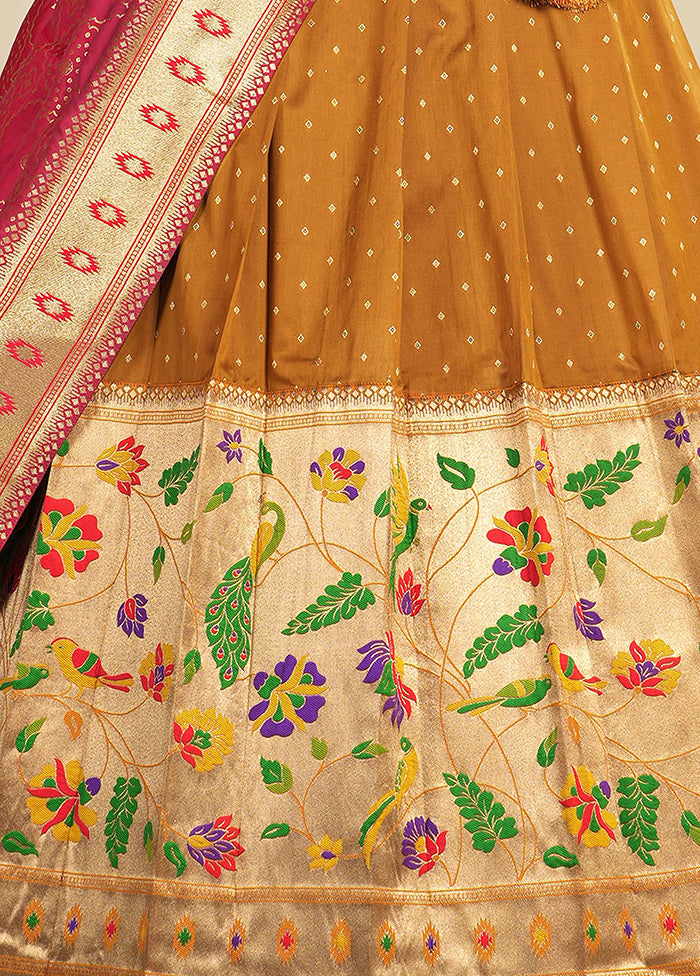 3 Pc Mustard Silk Semi Stitched Lehenga Set