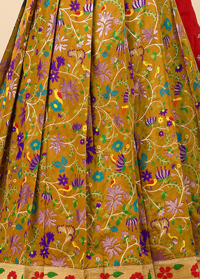 3 Pc Mustard Silk Semi Stitched Lehenga Set