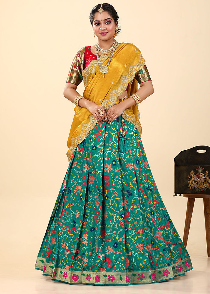 3 Pc Rama Silk Semi Stitched Lehenga Set