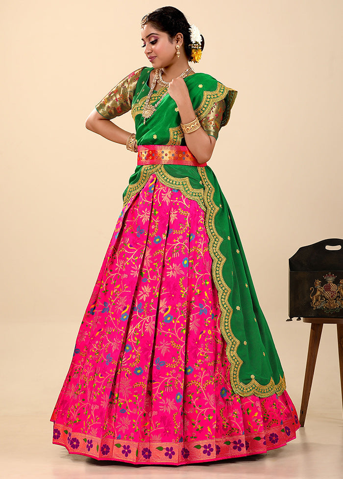 3 Pc Rani Silk Semi Stitched Lehenga Set