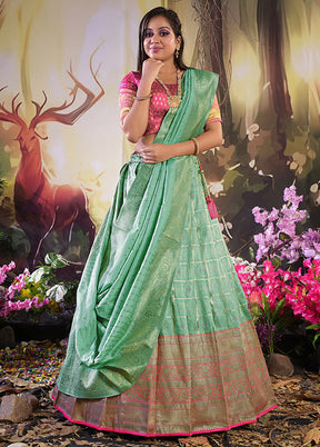 3 Pc Green Silk Semi Stitched Lehenga Set