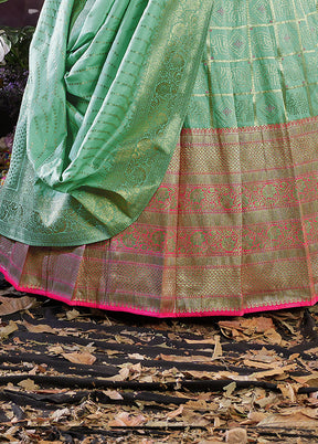 3 Pc Green Silk Semi Stitched Lehenga Set