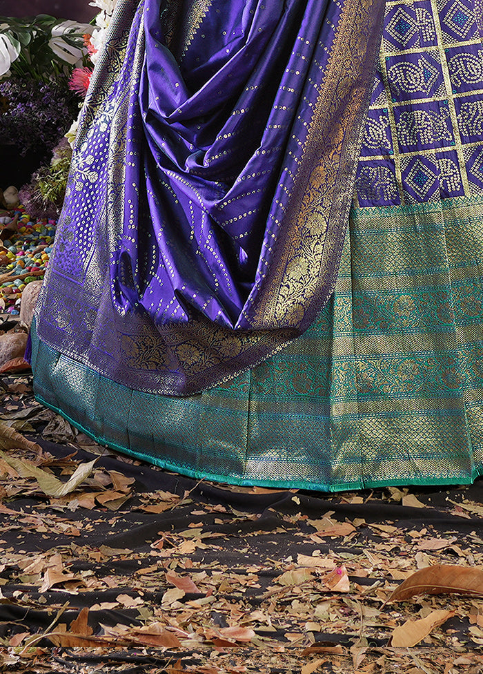 3 Pc Dark Purple Silk Semi Stitched Lehenga Set