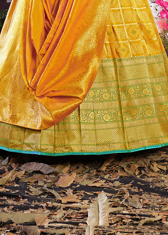 3 Pc Yellow Silk Semi Stitched Lehenga Set