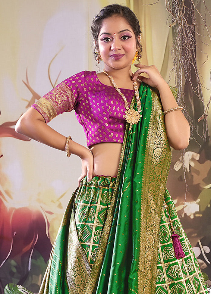 3 Pc Green Silk Semi Stitched Lehenga Set