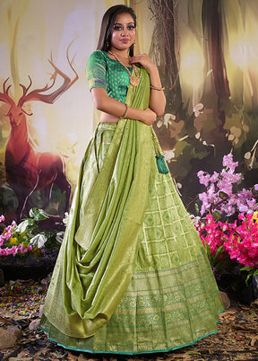 3 Pc Green Silk Semi Stitched Lehenga Set