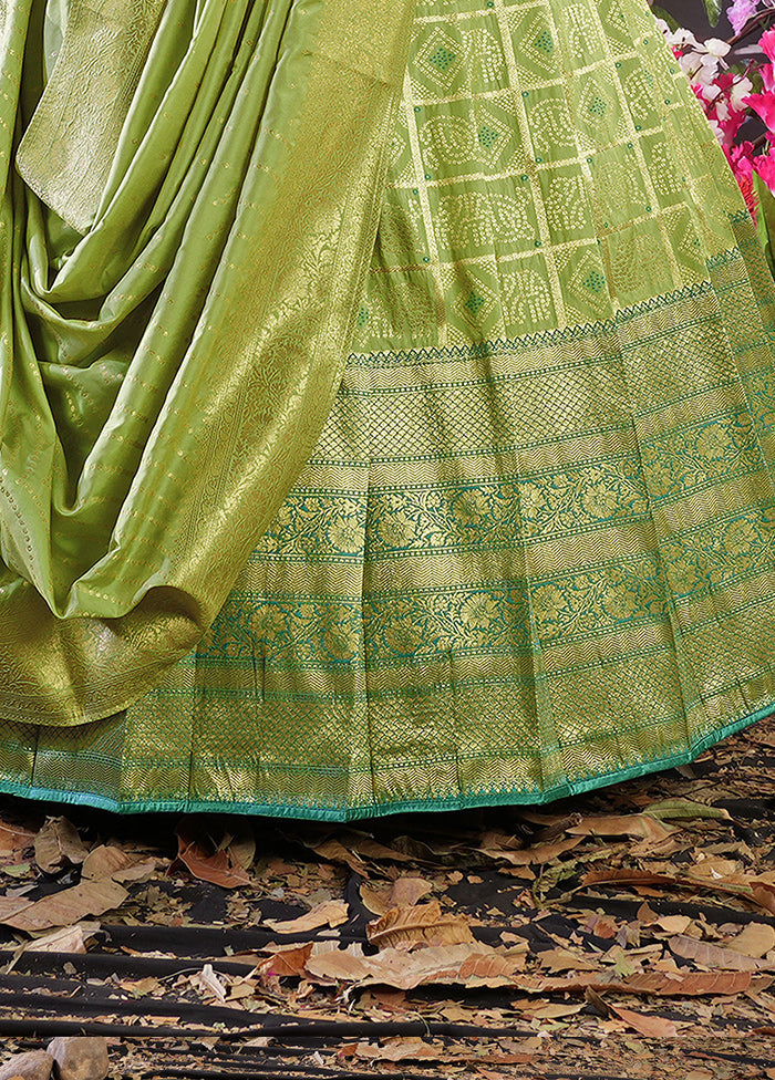3 Pc Green Silk Semi Stitched Lehenga Set