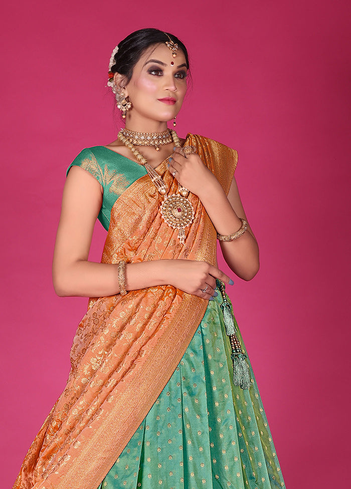 3 Pc Green Silk Semi Stitched Lehenga Set