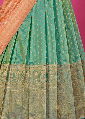 3 Pc Green Silk Semi Stitched Lehenga Set