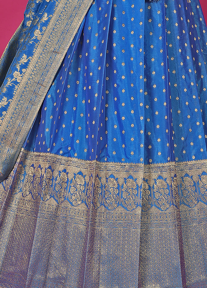 3 Pc Blue Silk Semi Stitched Lehenga Set