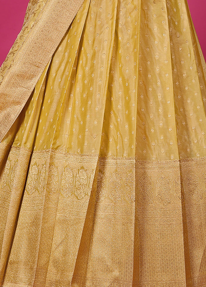 3 Pc Yellow Silk Semi Stitched Lehenga Set