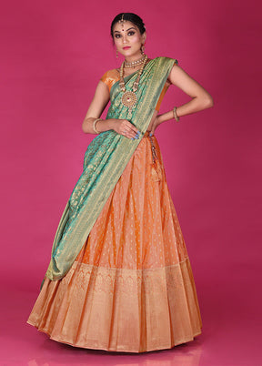 3 Pc Orange Silk Semi Stitched Lehenga Set