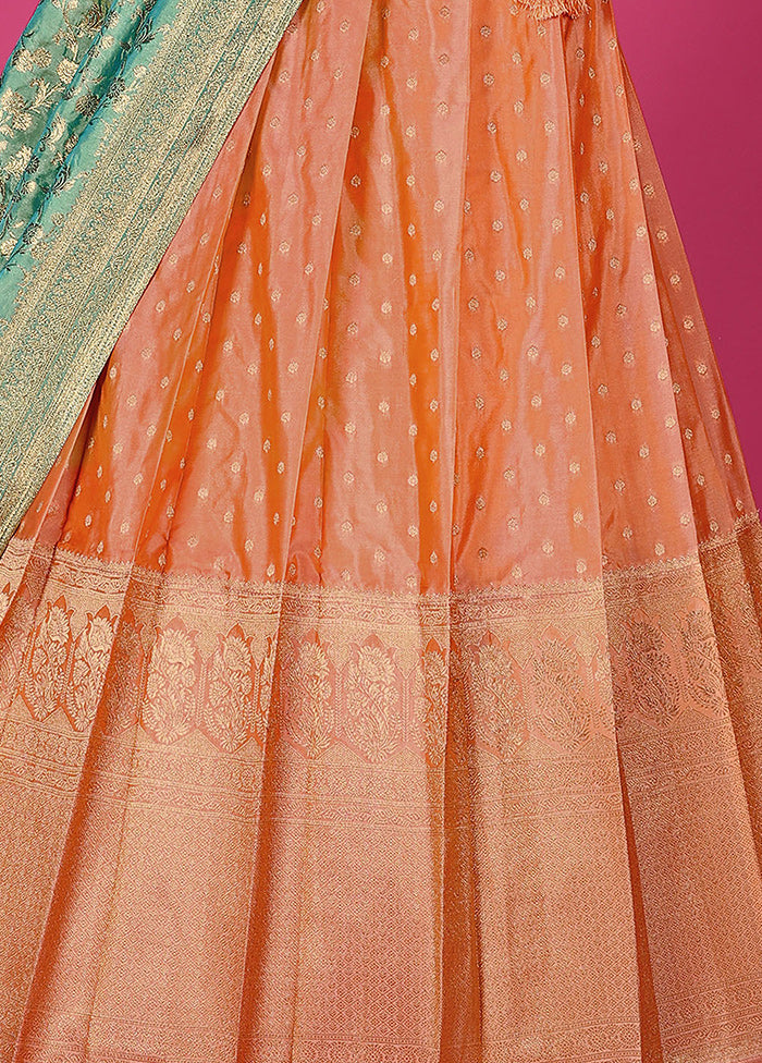 3 Pc Orange Silk Semi Stitched Lehenga Set