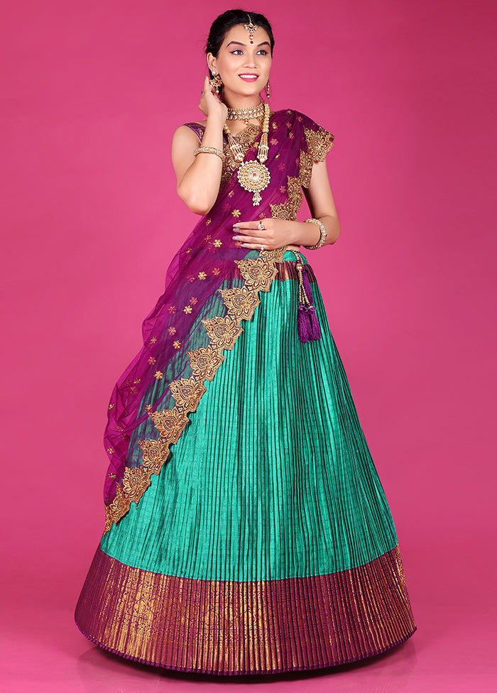 3 Pc Rama Silk Semi Stitched Lehenga Set