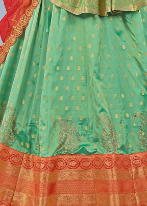 3 Pc Light Green Silk Semi Stitched Lehenga Set