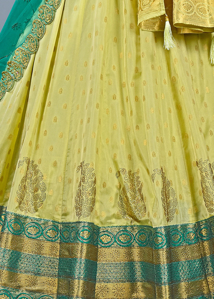 3 Pc Lemon Silk Semi Stitched Lehenga Set