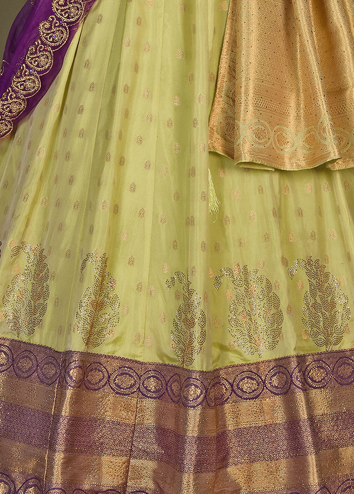 3 Pc Lemon Silk Semi Stitched Lehenga Set