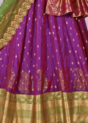 3 Pc Purple Silk Semi Stitched Lehenga Set