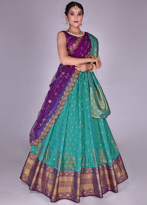 3 Pc Rama Silk Semi Stitched Lehenga Set