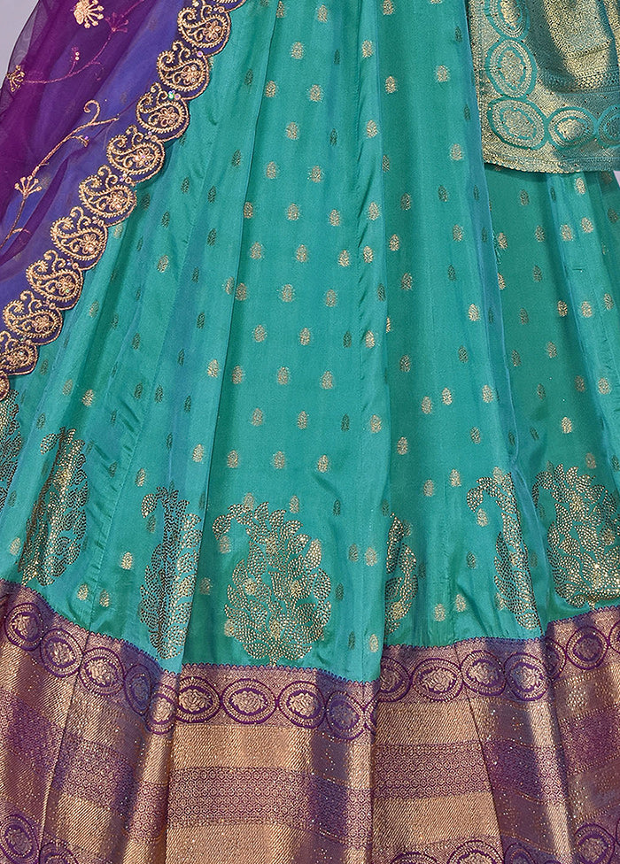 3 Pc Rama Silk Semi Stitched Lehenga Set