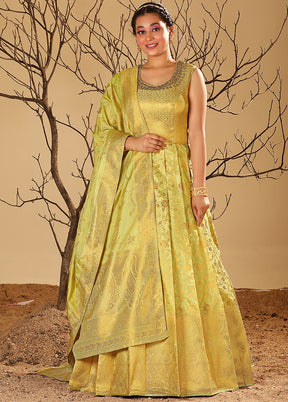 2 pc Lemon Readymade Silk Gown Set