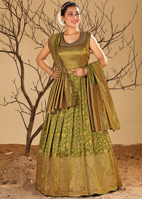 2 pc Mehendi Readymade Silk Gown Set