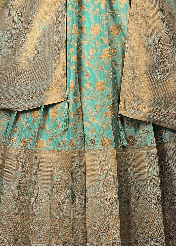 2 pc Sea Green Readymade Silk Gown Set