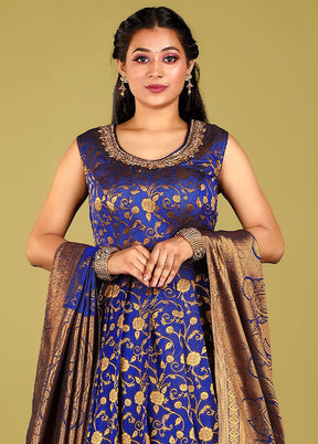 2 pc Blue Readymade Silk Gown Set