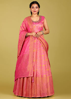 2 pc Pink Readymade Silk Gown Set