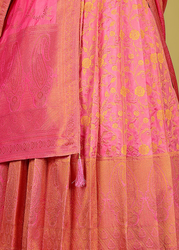 2 pc Pink Readymade Silk Gown Set